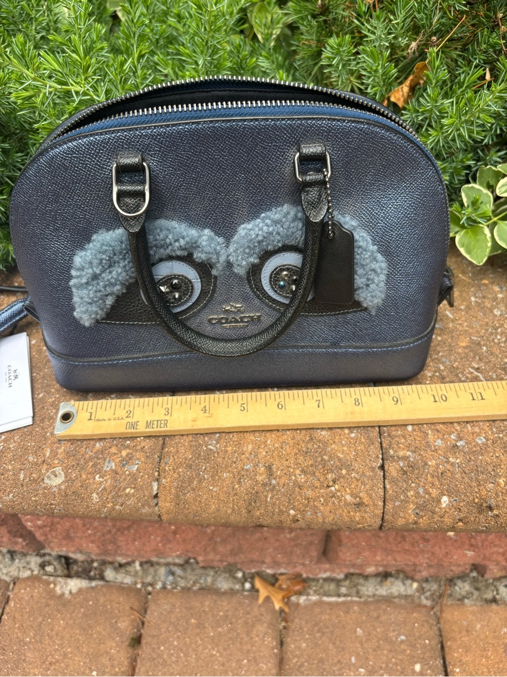 COACH Sierra Bear Satchel Crossbody Bag Blue Crossgrain Leather F22779 - Picture 12 of 16
